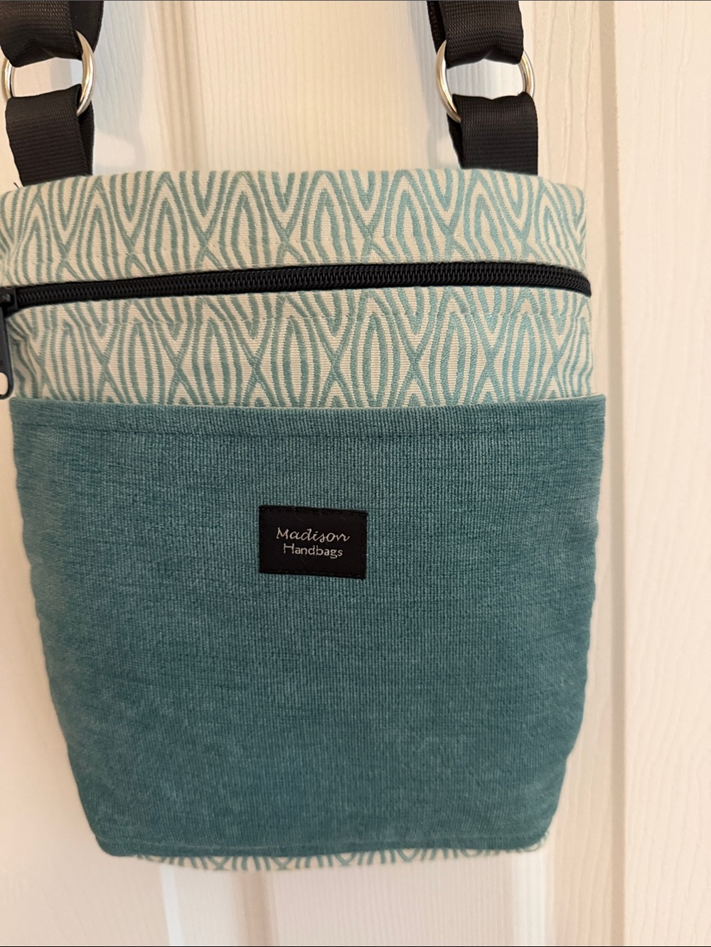 Teal & Cream Patterned Crossbody Bag